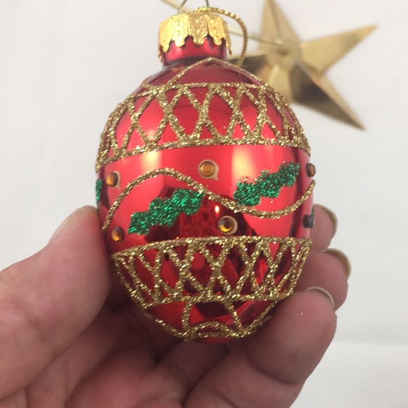 Vintage GKI/Bethlehem Glass Egg shaped embellished Christmas Ornament - Picture 4 of 8